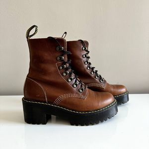 Dr. Martens Leona Platform Ankle Boots - Saddle Tan Size 6 US / 37 EU